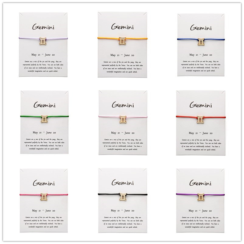 

White Card Fashion Jewelry 12 Constellation Zodiac Gemini Lucky Rope Bracelet Bangles For Women Accessories