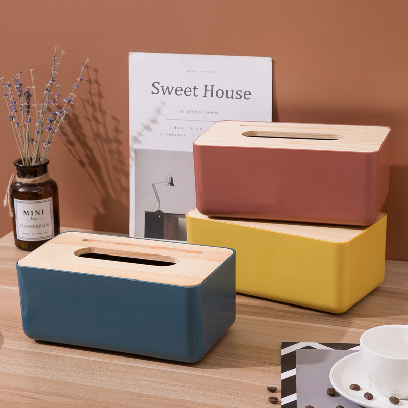 

Plastic Removable Tissue Box Dispenser with Oak Wooden Cover Paper Home Car Napkins Holder Home Organizer Decoration Tools