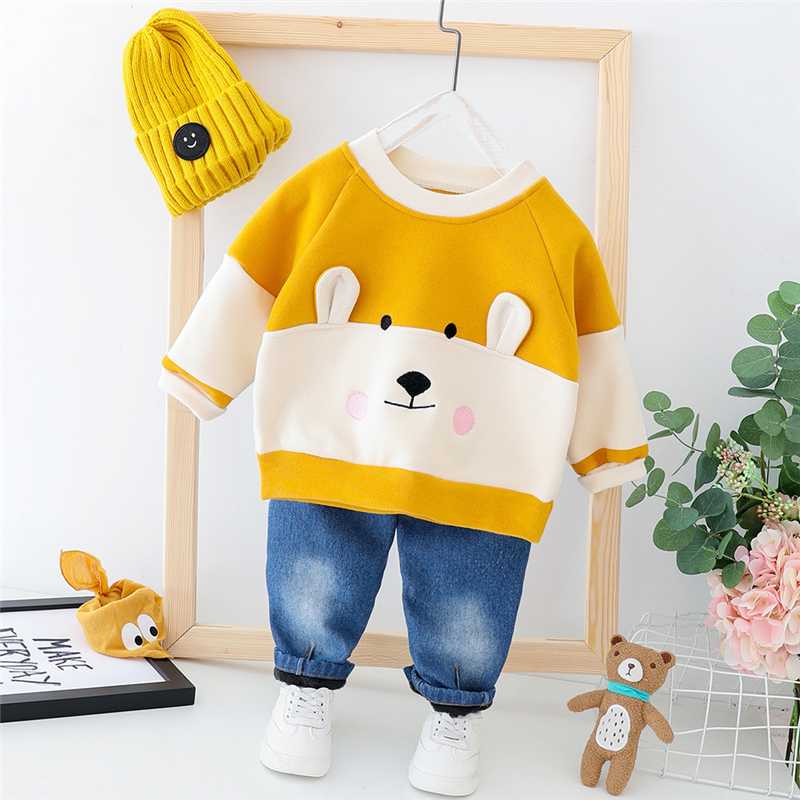 

HYLKIDHUOSE 2020 Baby Girls Boys Clothing Sets Toddler Infant Clothes Suits Autumn Plush Cartoon Tops Pants Child Kids Costume, Orange