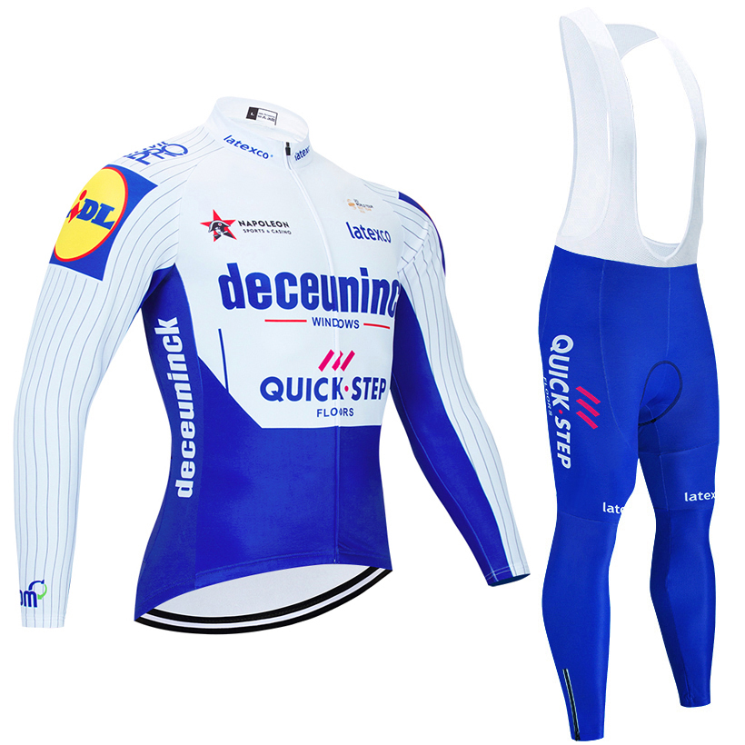 Tour De France 2020 Pro Team Quick step Winter Thermal Fleece Cycling jersey SET MTB bike Clothing bib pants kit Ropa Ciclismo Invierno-image-539601390