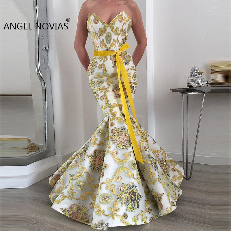 

Long Abendkleider Gold Mermaid Arabic Lace Evening Dress 2019 Saudi Arabia Dubai Moroccan Sexy Formal Prom Gowns, Multi