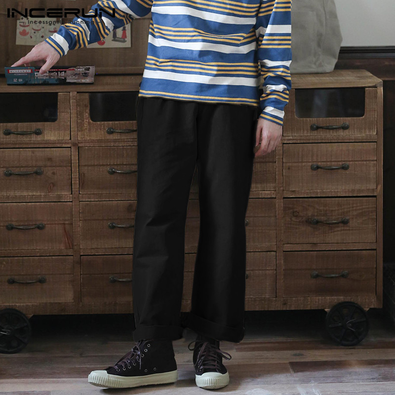 

INCERUN Fashion Harajuku Men Solid Color Straight Pants Baggy Casual Trousers Comfort Joker Mens Cargo Pants Streetwear Joggers, Black