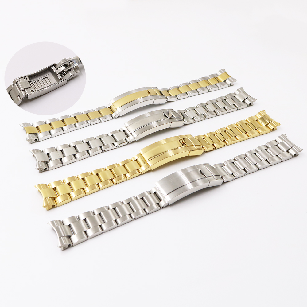 

CARLYWET 20mm Two Tone Gold Silver Solid Curved End Screw Link Glide Lock Clasp Watch Band Bracelet For GMT