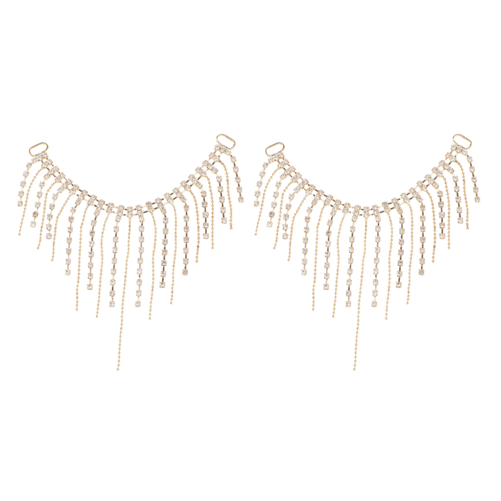 

2pcs rhinestone connector buckle tassel chain bikini sweater boots diy craft, Black