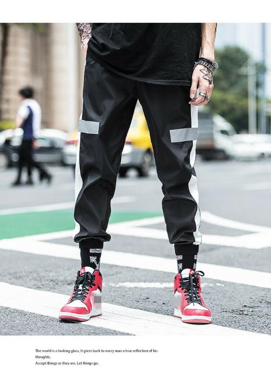 

Hip-hop reflective pants Mens Gym Sports Pants Hip Hop Jogging Joggers Sweatpants Trousers Casual Bottoms, Black