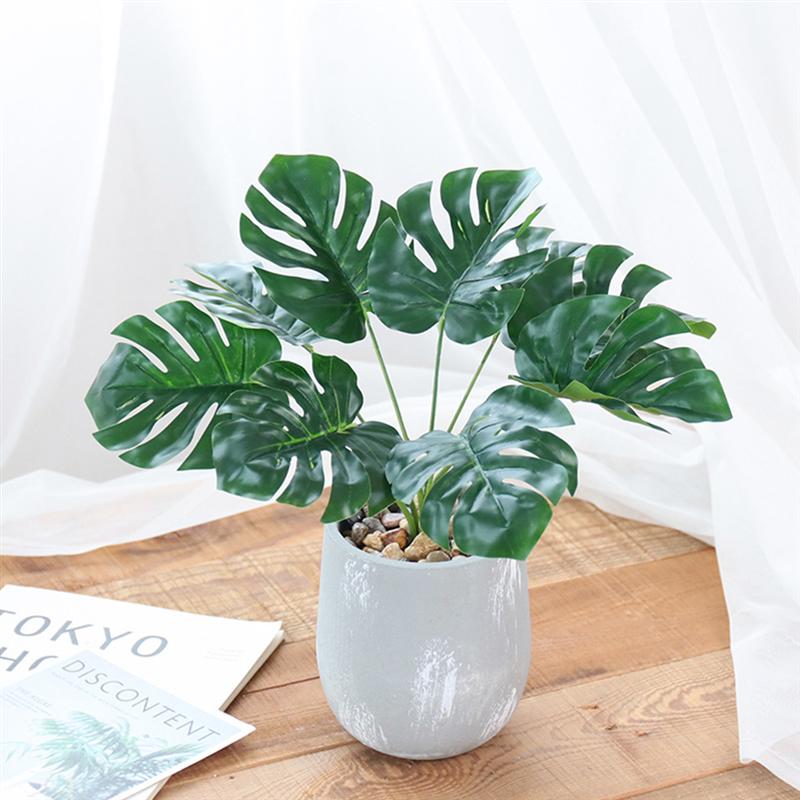 

1PC Artificial Plant Potted Adornment Simulated Cement Pot Monstera Decor Artificial Plant Bonsai Decor Desktop Plants