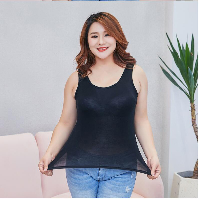 

Femenino Tank Tops Women Vest 2020 Summer Thin Elastic Modal Cotton Built-in Bra Padded Sport Plus Size 6xl 5xl Red Black White, Black vest
