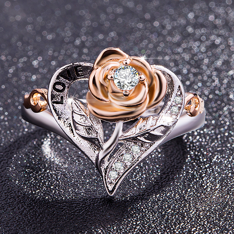 

Unique Rose Engagement Rings for Women Heart Zircon Rings plated Rose Gold Color Romantic Love Jewelry US Size 6-10 bague femme