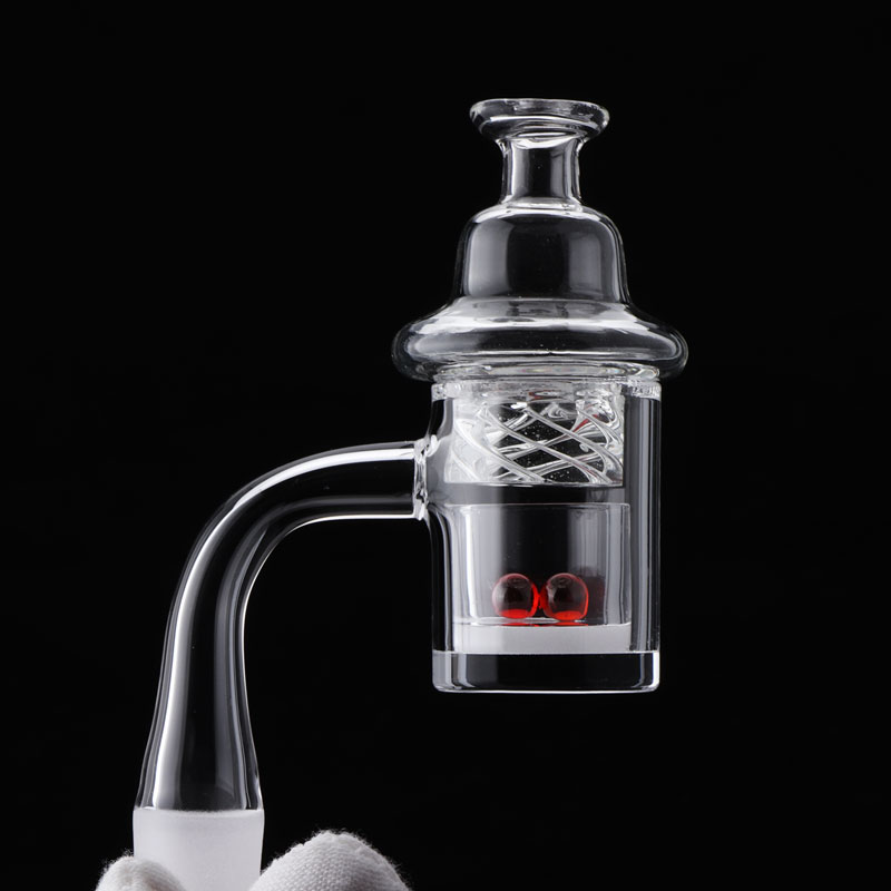 

wholesale 4mm Beveled Edge Clear/Opaque Bottom Quartz Banger 10mm 14mm 18mm with quartz insert bowl Terp Pearl and glass spinning carb cap
