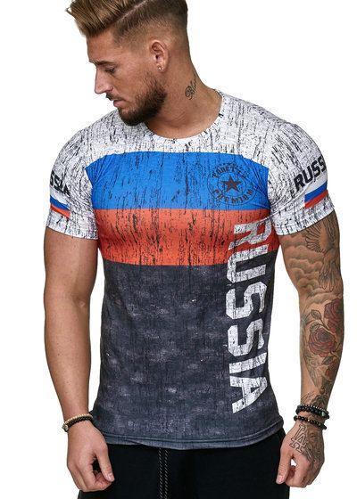 

Men's casual fashion t-shirt of the Russian summer 2019 round neck flag Cool and lightweight man t-shirt WGTX144, 05