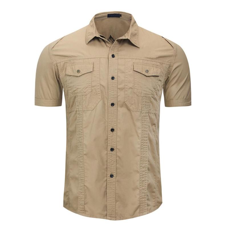 

Cloudstyle Eurocode Men Shirt Solid Color Stitching Short-Sleeved Shirt Loose Button-Down Collar Men' Comfortable Summer, E3