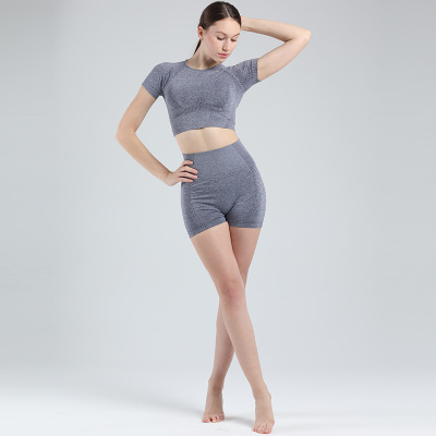 

Womens Designer Yoga Suit Running Sport Short Sleeve Sweatsuit Seamless Fitness Tight Yoga Casual Shorts Suit Two Pieces Sets Hot Sale, Black1