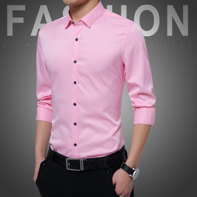 

New men's long-sleeved high-grade cotton non-iron shirt groomsman suit Slim Korean fashion solid color wild shirt, Black1701