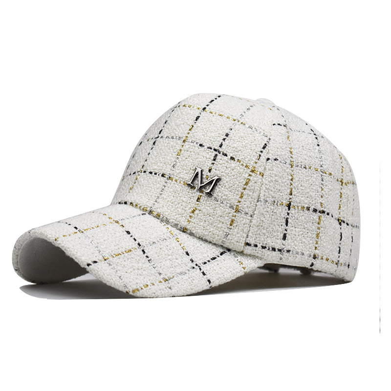 The new M standard autumn and winter outdoor trendy gold thread male and female fashion plaid baseball cap