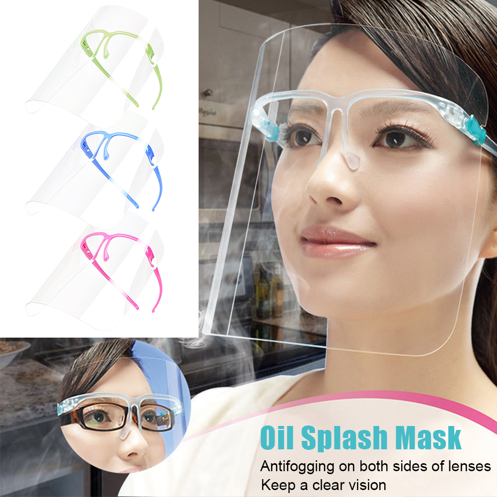 

US Warehouse PET Transparent Face Shield With Glasses Holder Safety Oil-Splash Proof Protective Mask Glasses Raised Stand Full Face Cover