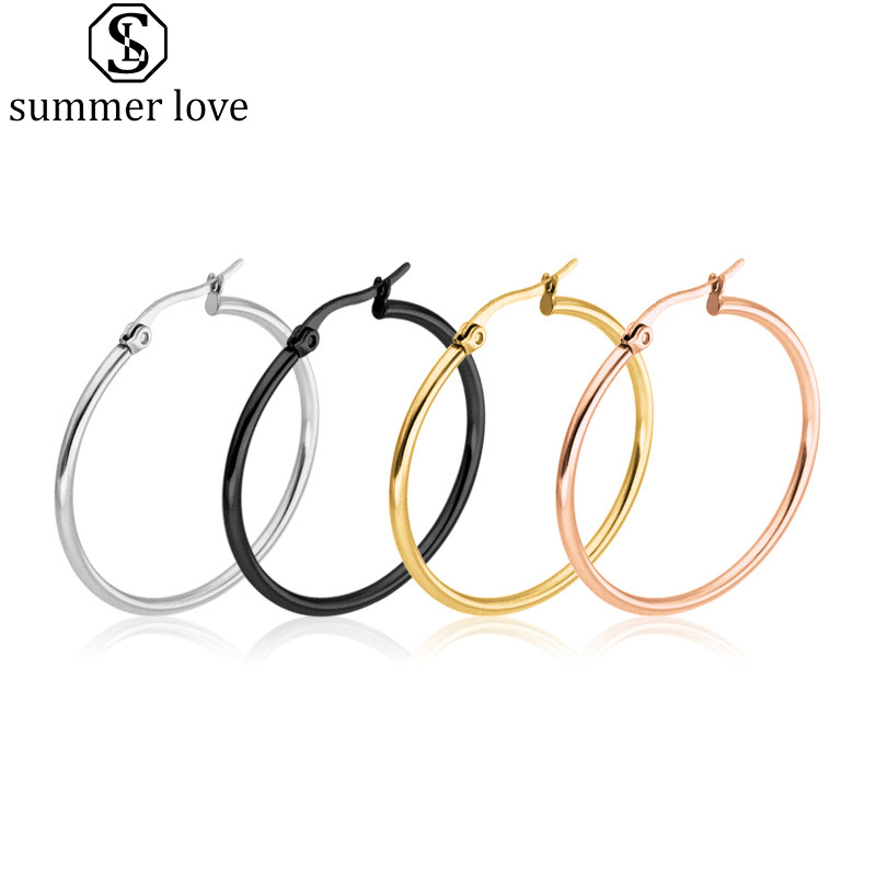 

Fashion Stainless Steel Earrings Classic Style Silver Black Elegant Simple Multi Size Hoop Earrings Jewelry For Women Girls Gift-Z