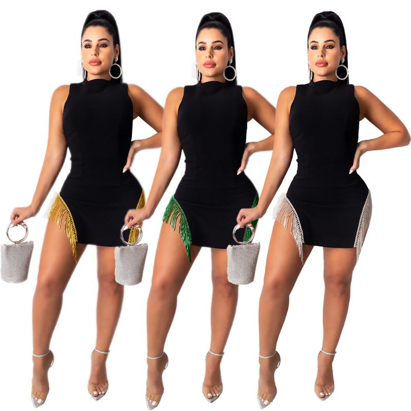 

Sexy Tassels Short Skirt Dress, Green