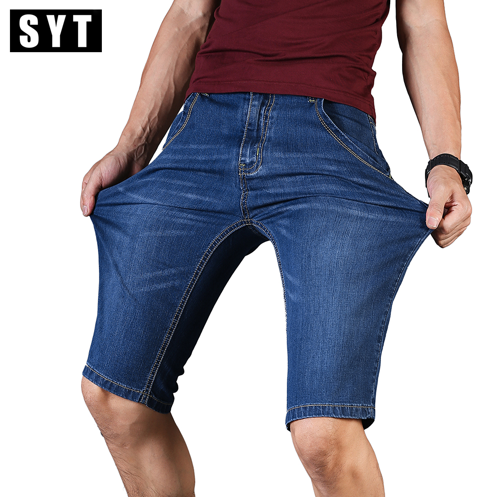 

SYT 2017 Summer Men Short jeans Slim Knee Length Casual Business Shorts Jean Stretch Cotton Fabric Hot Sale (No Belt) V7S1S006, Blue