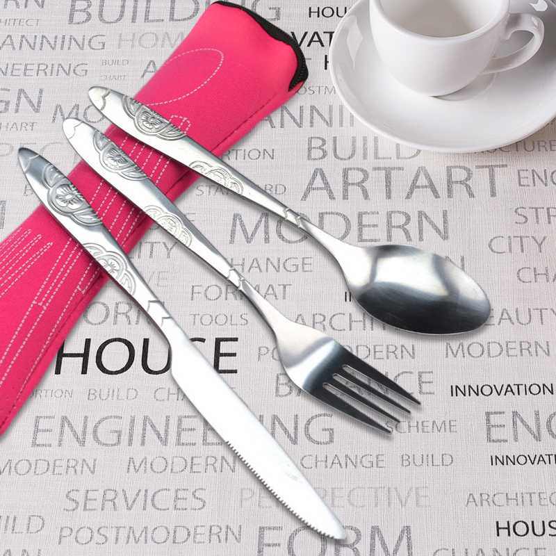

3pcs/set Portable Lightweight Outdoor Stainless Steel Cutlery Set Fork Dinnerware Case Kit Travel Camping Bag Lunch Tools Set