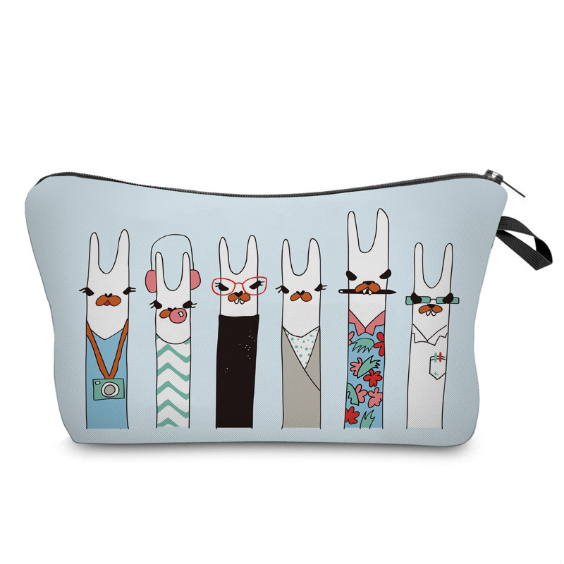 

Cute Cartoon Alpaca Printing Waterproof White Llama Blue Cosmetic Bag Pink Alpaca Makeup Bag Necessaire Student Pencil Case, 06