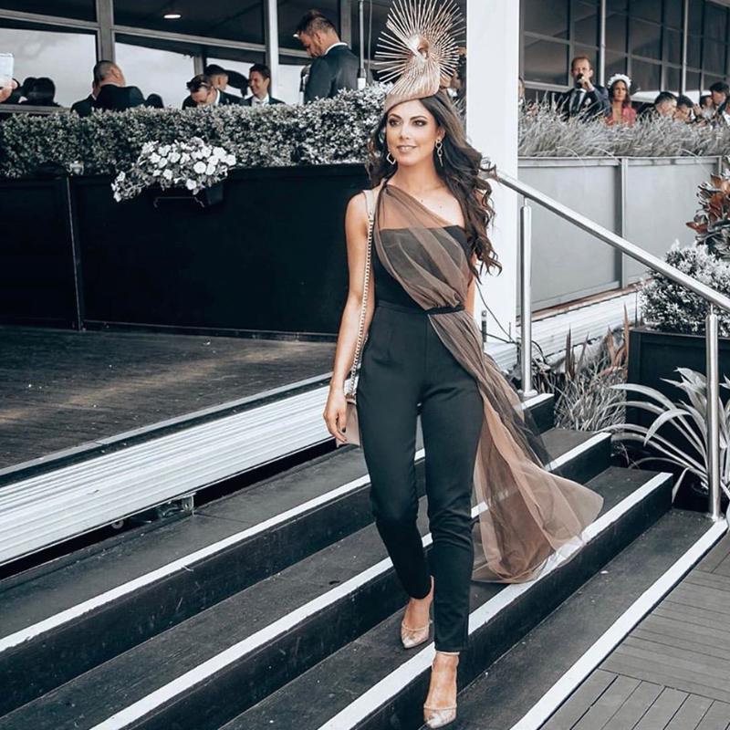 

2020 Spring New Women One Shoulder Sleeveless Strapless Bodycon Jumpsuit Summer Sexy Nightclub Celebrity Evening Party Vestidos, Black