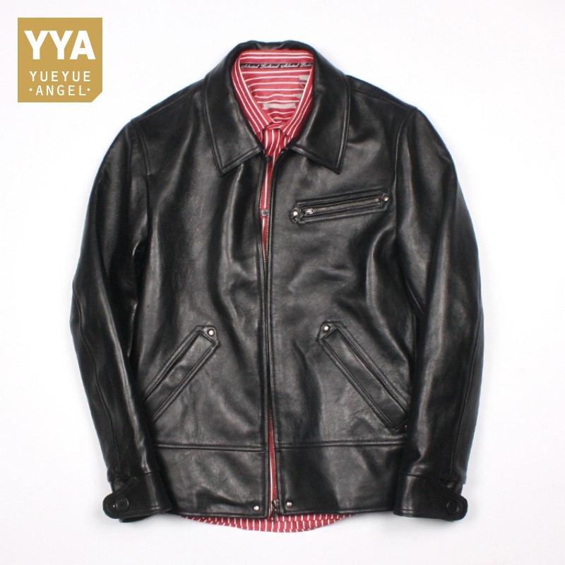 

Men High Quality Sheepskin Real Leather Motorcycle Jackets Lapel Black Slim Biker Genuine Leather Coats Long Sleeve Clothes Man