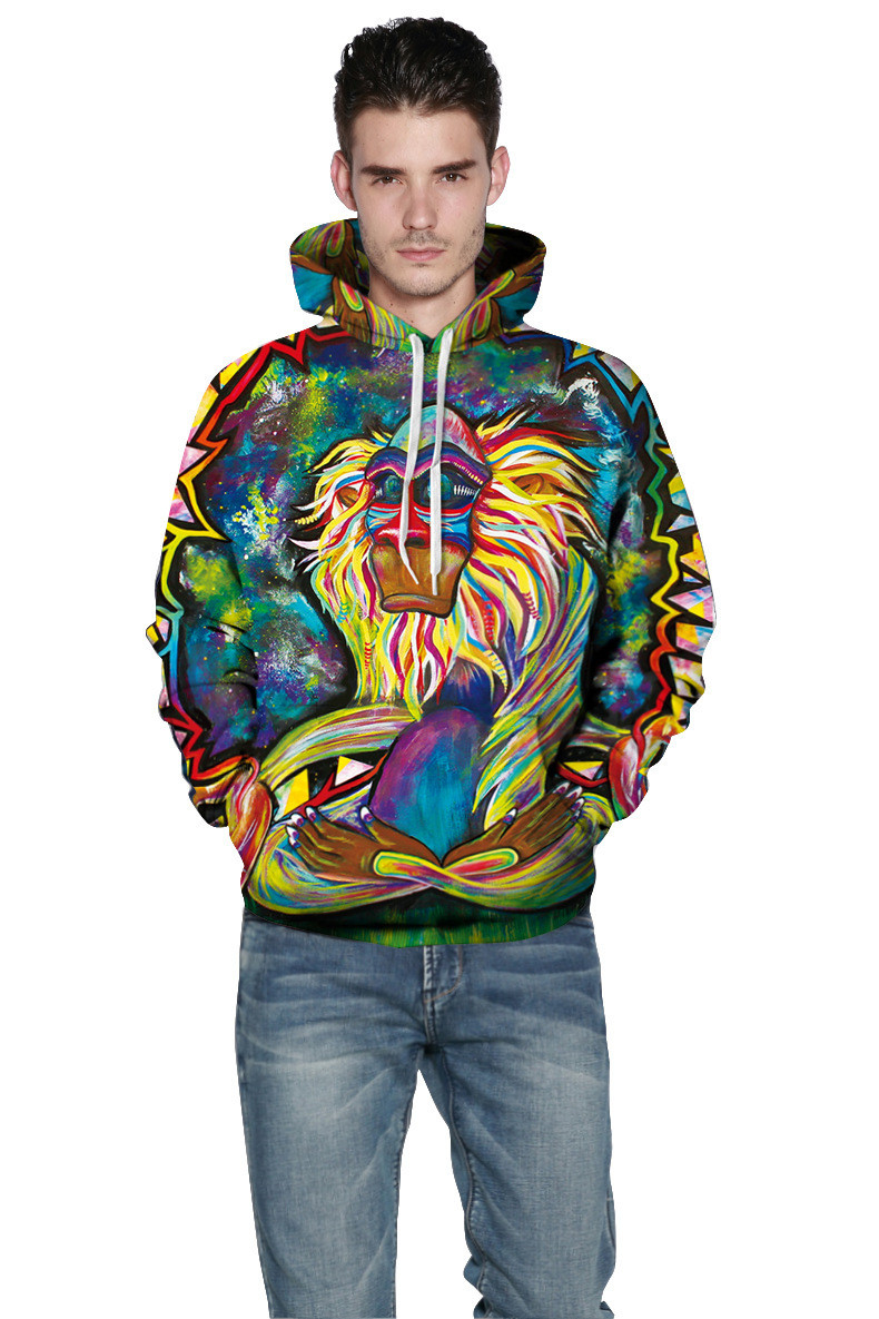 

Winter Autumn Monkey Printed Hoodie Men Women 3D Sweatshirts Long Sleeve Clown Oil Printing Hooded S-3XL, As pic