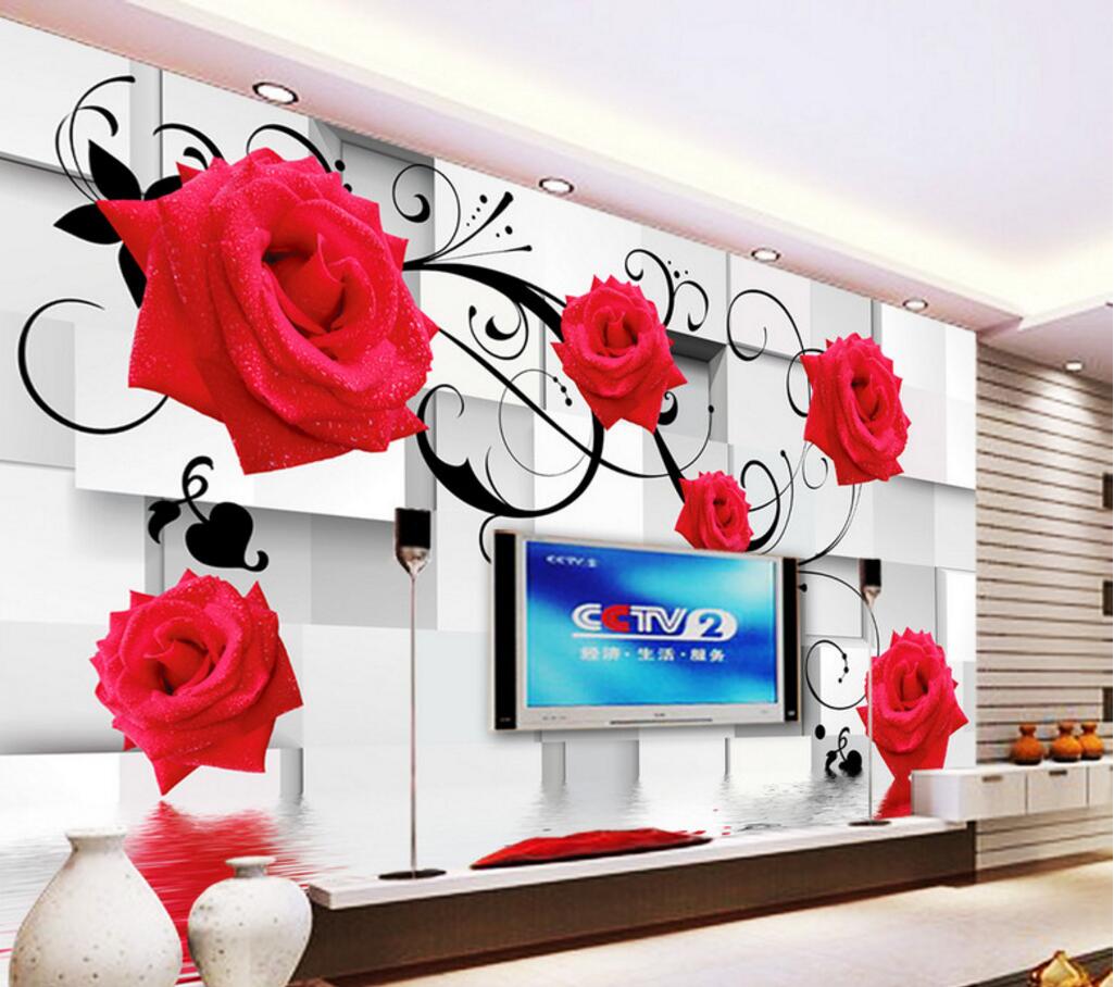 

WDBH 3d wallpaper custom photo Rose flower reflection landscape tv background home decor living room 3d wall murals wallpaper for walls 3 d, Non-woven wallpaper