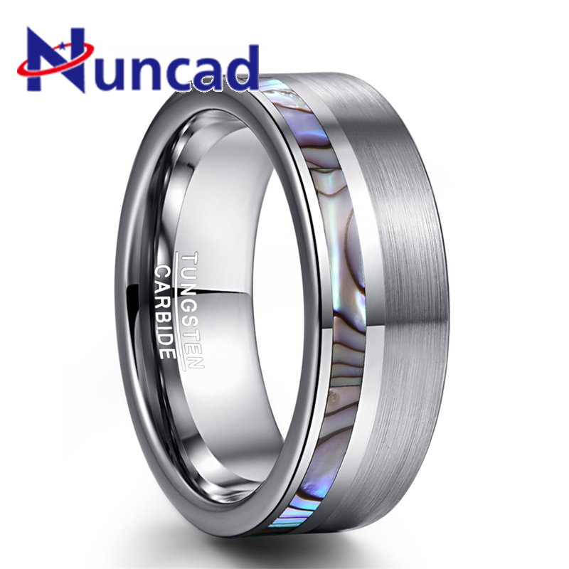 

2019 New Arrival Mens Ring 8mm Wide Steel Matte Surface Inlaid Abalone Shell Fashion Tungsten Steel Ring For Male Wedding