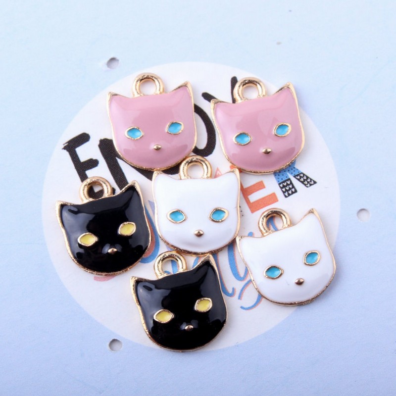 

Bulk 120pcs/lot Candy color enamel cut cat face charms pendant 12*13mm white, black, pink colors