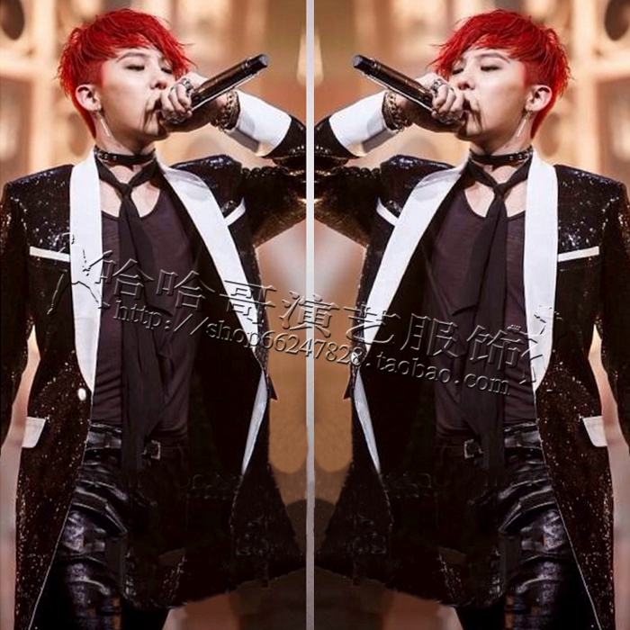 

5XL! 2019 New Men' Clothing DJ singer sequins long bar night club stage dress plus size singer costumes, Black