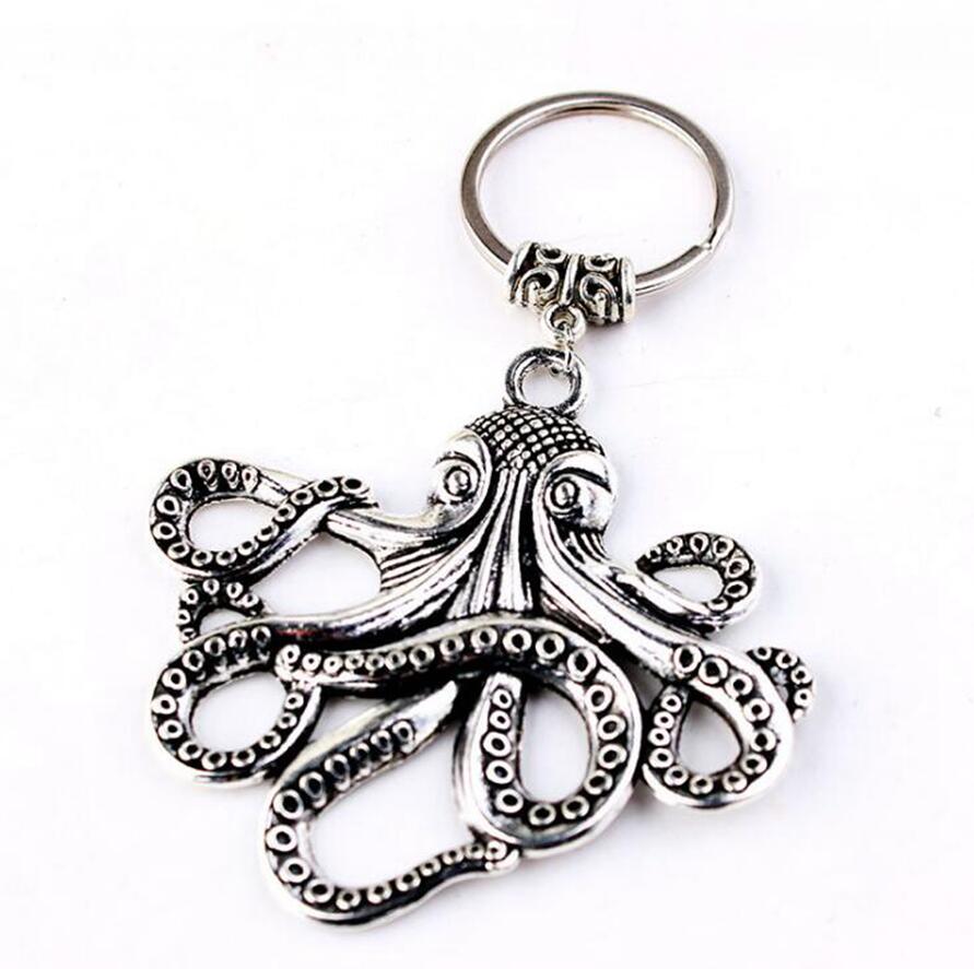 

Ancient Silver/Bronze Sea Monster Keychain Big octopus/squid Charm Pendant key chain Men Women Holiday Gift Steampunk key ring