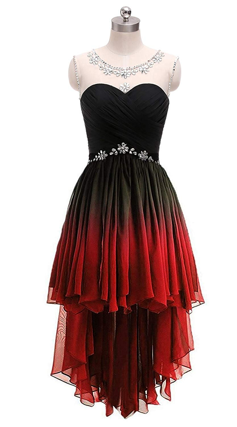 

2019 New Crystal Hi-Lo A-Line Prom Dresses Beading Chiffon Plus Size Homecoming Cocktail Party Special Occasion Gown Vestido Fiesta BH31, Same as picture