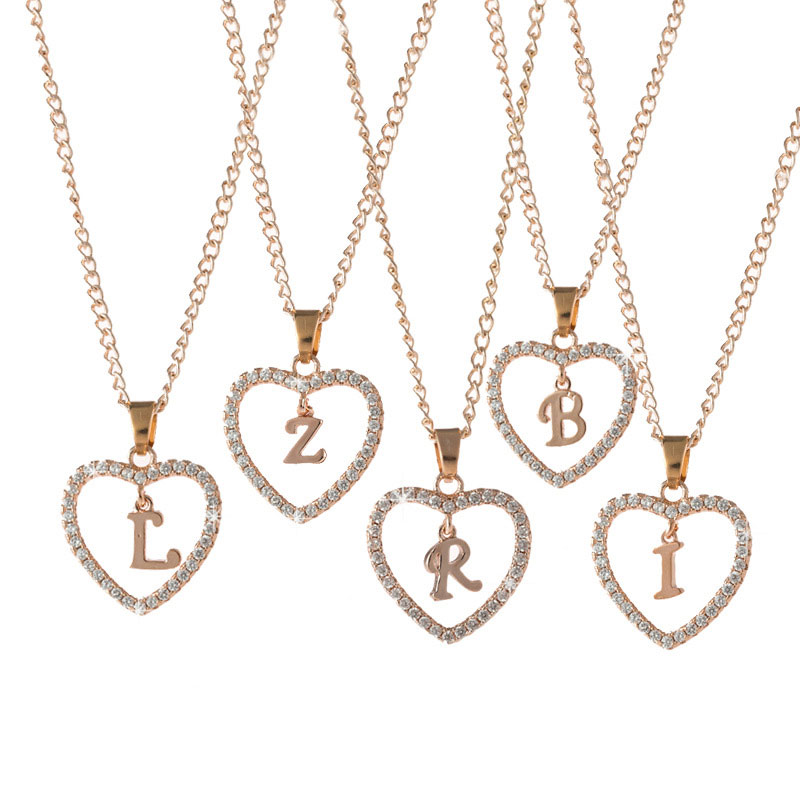 

26 Letters Initial Silver Rose Gold Color Crystal Heart Pendant Necklaces Women Men Friends Family Alphabet Jewelry Free Shipping