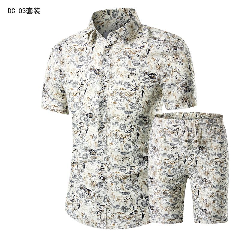 

2020 Summer Fashion Floral Print Shirts Men+Shorts Set Men Short Sleeve Shirts Casual Men Clothing Sets Tracksuit Plus Size 5XL, Dc03