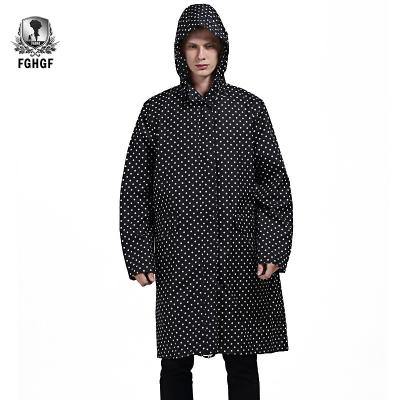 

FGHGF  Long Style Adults Raincoat Men Poncho Black Dot Waterproof Trench Coat Rain Coat Female Rainwear Jackets Outdoor