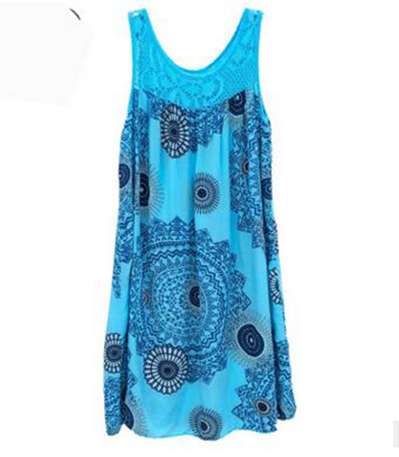 

Wholesale explosion models European and American women's lace print sleeveless big swing loose sexy dress, 9#