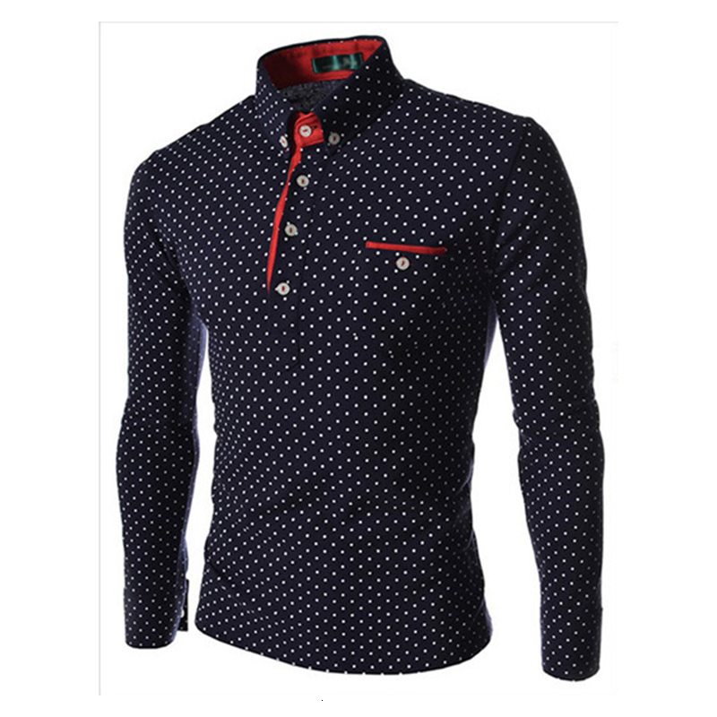 

Hot sale polka dot print yong men's shirts -3XL American fashion man slim fit full sleeve casual boy clothes drop shipping, Hzaw002b