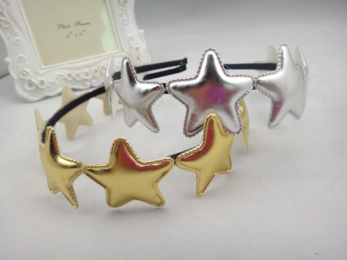 

Boutique 10pcs Fashion Cute PU Leather Star Hairbands Solid Star Hard Headbands Princess Headware Party Hair Accessories, Red