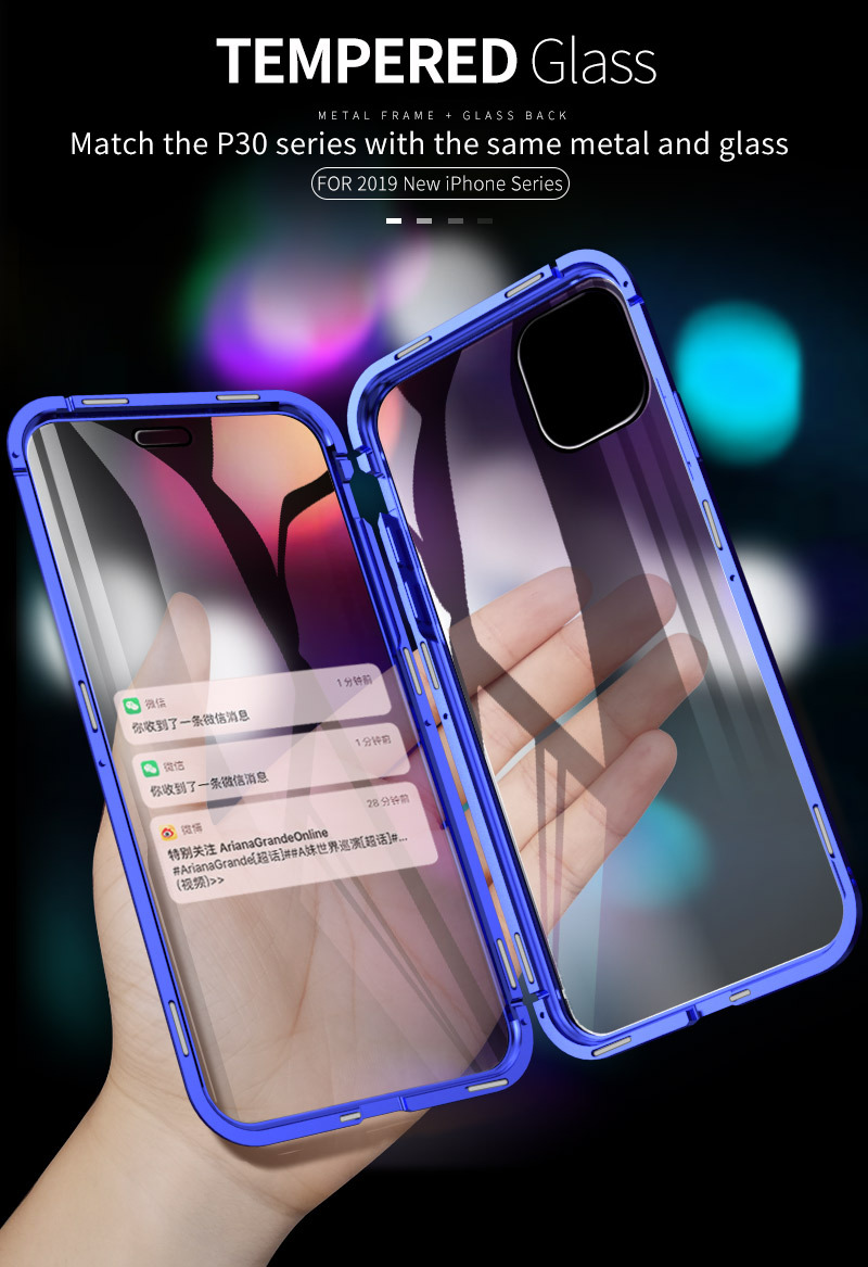 

New Luxury Designer Magnetic Case For Iphone 11 Pro XS MAX X 7 8 Plus Coque Metal Phone Cover Two Side Tempered Glass 360 Funda Cases