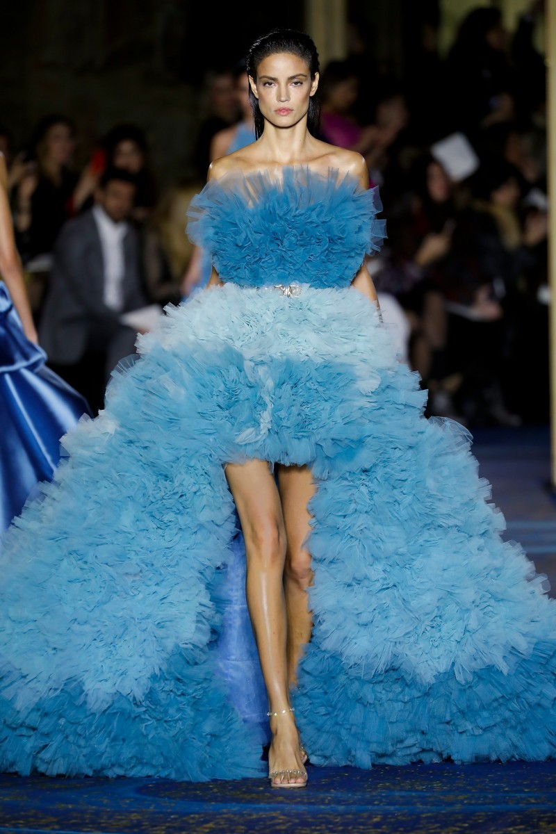 

Hi Lo A Line Prom Dresses Strapless Sash Ruffles Tulle Party Gowns Custom Made Sweep Train Evening Dress, Black