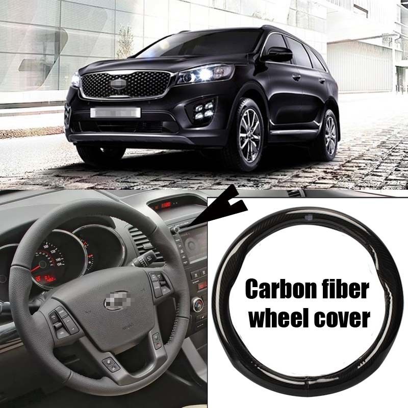 For Kia Sorento Car Carbon Fiber Leather Steering Wheel Cover Sport Racing Black-image-454736116