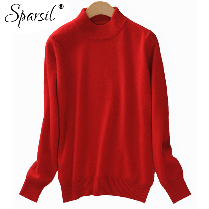 

Sparsil 2019 Cashmere Sweater Women Christmas Knitted Sweater Tops Female Long Sleeve Autumn Winter Wool Turtleneck Pullovers, Black