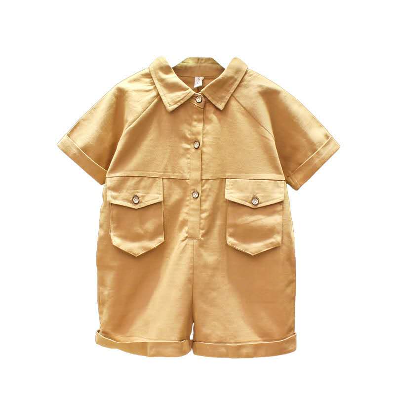 

Summer children's jumpsuit 2020 summer new trendy children's clothing boys and girls letter jumpsuit short-sleeved, Army green