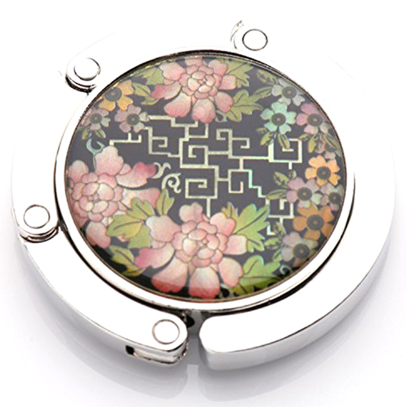 

Bag Hook Bag Holder Handbag Holder Foldable Hook, Round Flower Pattern