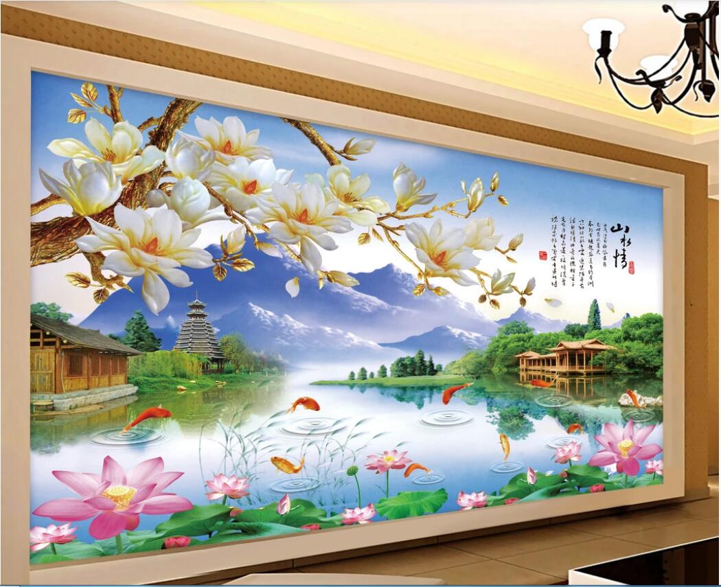 

3d wallpaper custom photo murals Yulan landscape painting scenery TV background wall decor wall art pictures, Non-woven fabric