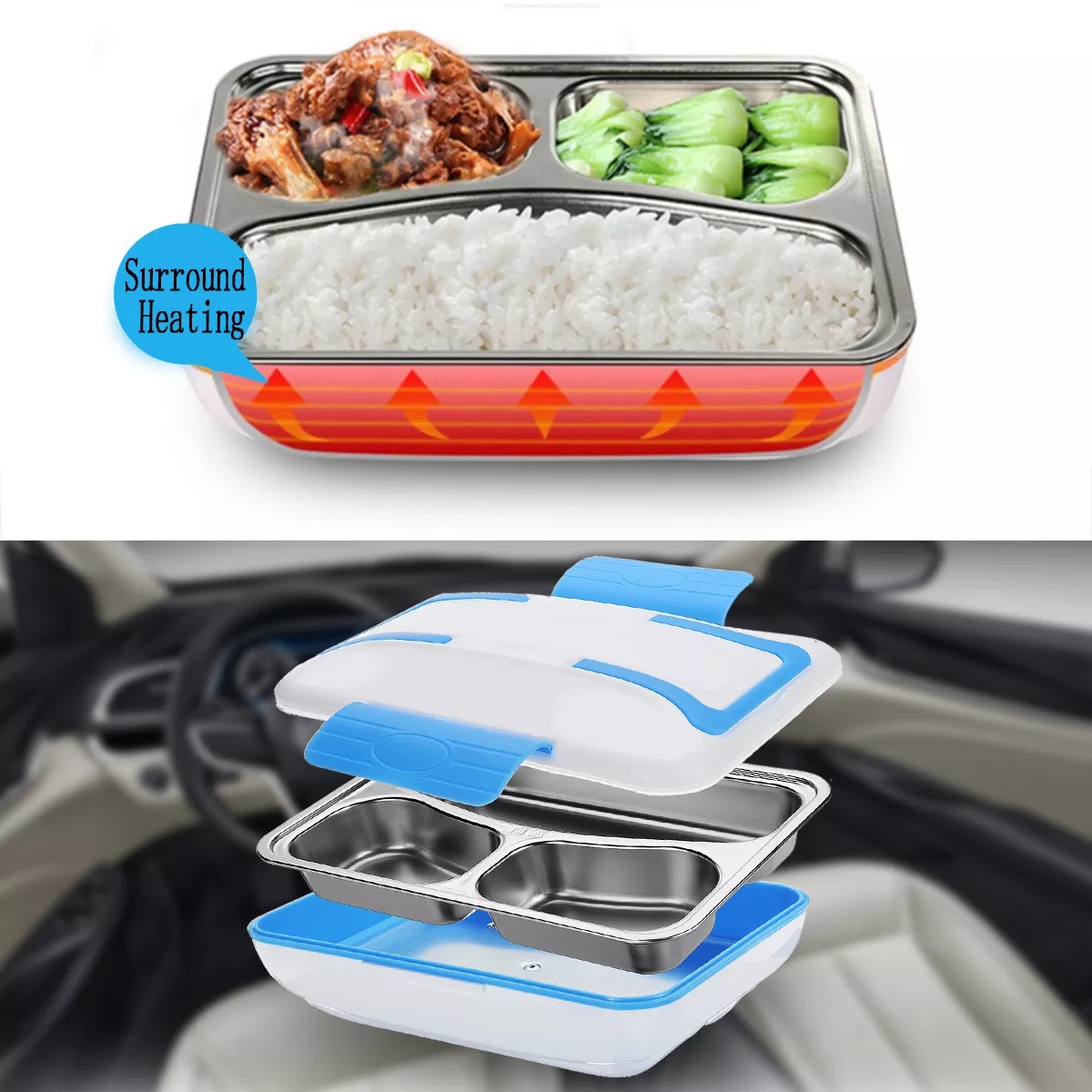 12V Portable Car SUV Electric Lunch Box Food Storage Container Heater Bento Box