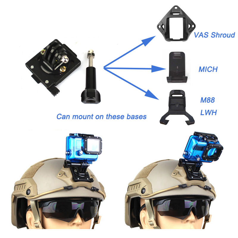 

Outdoor Sports Airsoft Gear Helmet Accessory Tactical Fast Helmet Fixed VAS Shroud Base Mount Arm Adapter for Sport Action Camera P01-144, Black