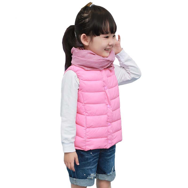 

Autumn Winter Boys Girls Vest Down Jacket Kids Cotton Waistcoat Solid Color Baby Outerwear Children Clothes, Orange