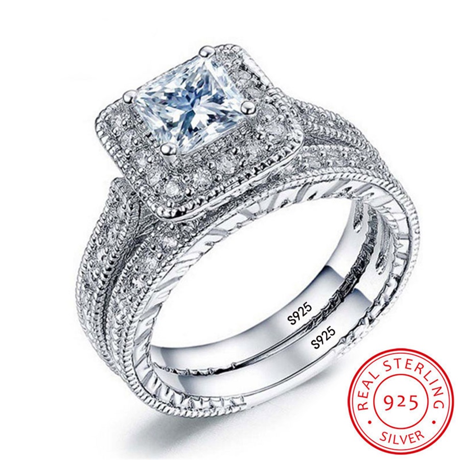 

Luxury 925 Solid Silver Ring Cubic CZ Rings Set Jewelry Wedding Ring Band Promise Engagement Rings For Women YR293